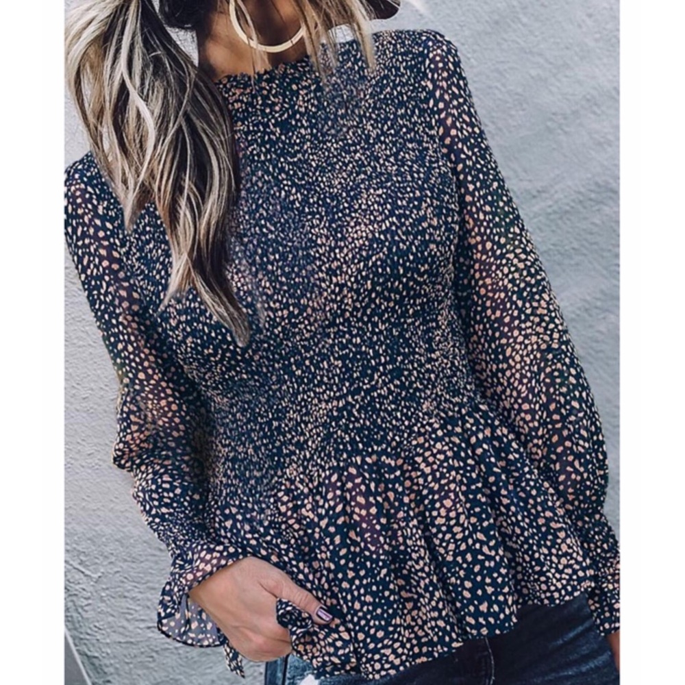 Roselypink Dot Print Black Blouse - XL / Black